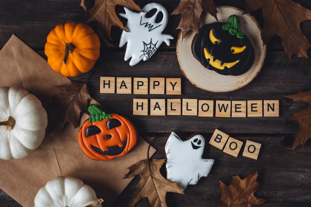 various homemade gingerbread cookies and Happy Halloween