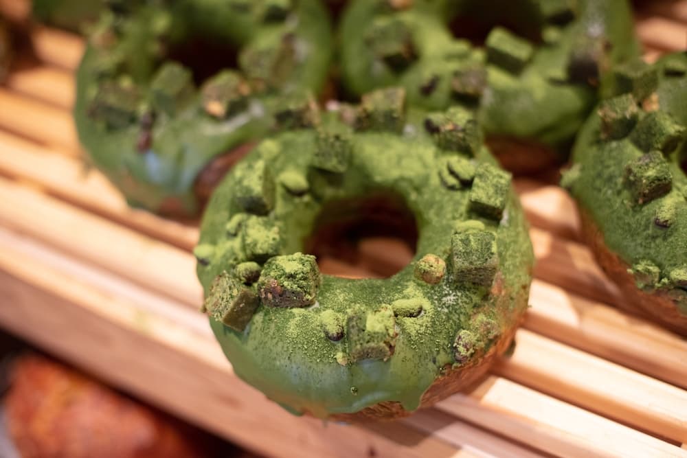 Nishiki Market by day in Kyoto, Japan. Japanese Sweets from green tea/Matcha 